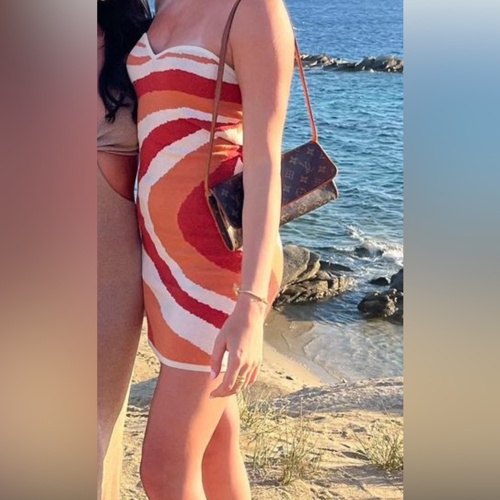 Orange strapless dress